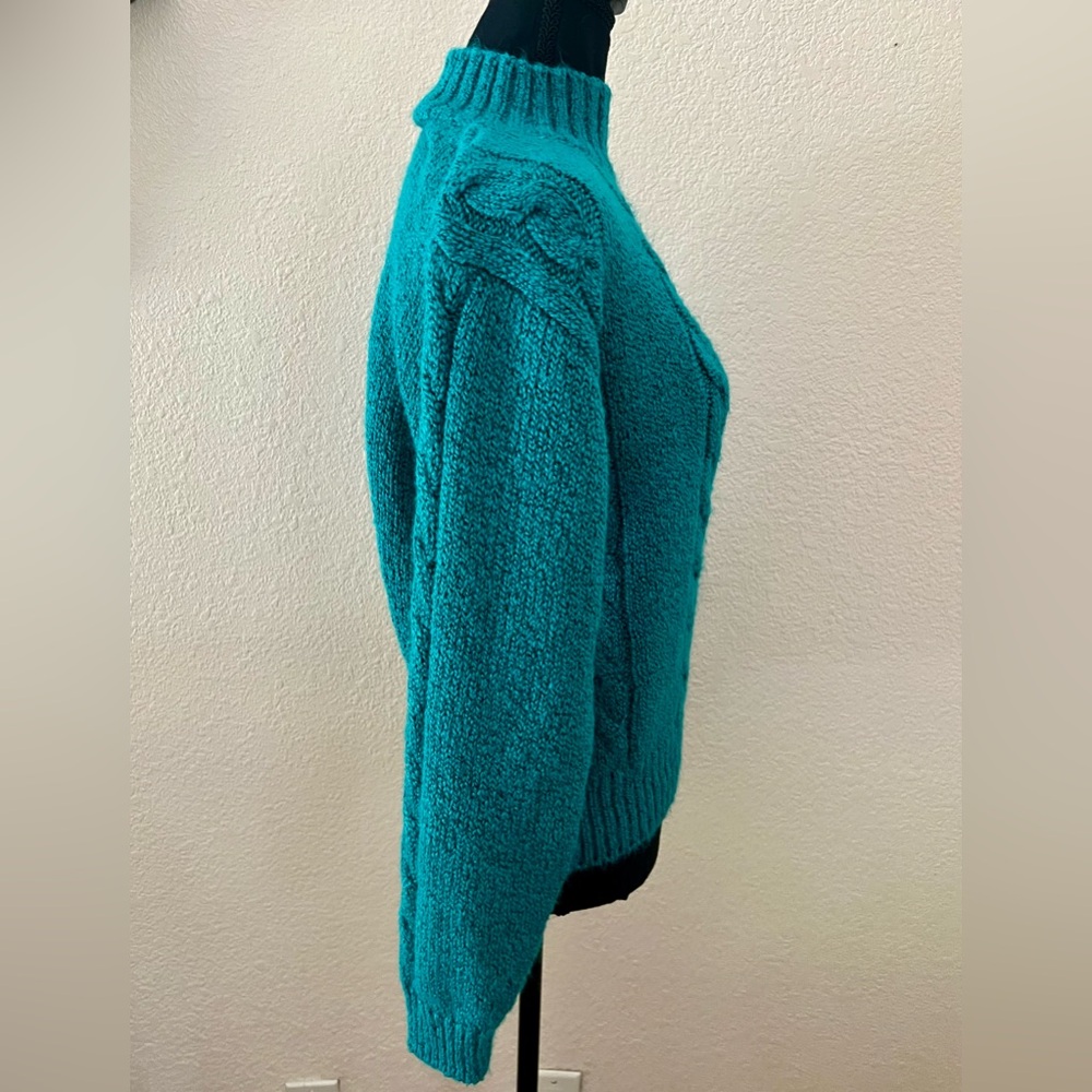 Vintage 80s TJW for Mervyn’s Women’s Turquoise Mock Neck Cable Knit Sweater SM - Picture 7 of 11